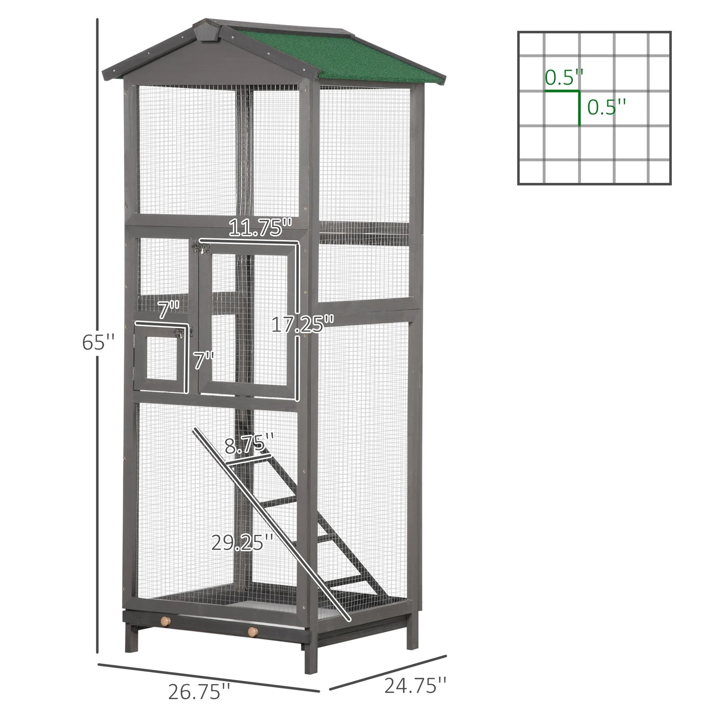 65" Wooden Bird Cages Outdoor Finches Aviary Birdcage with Tray