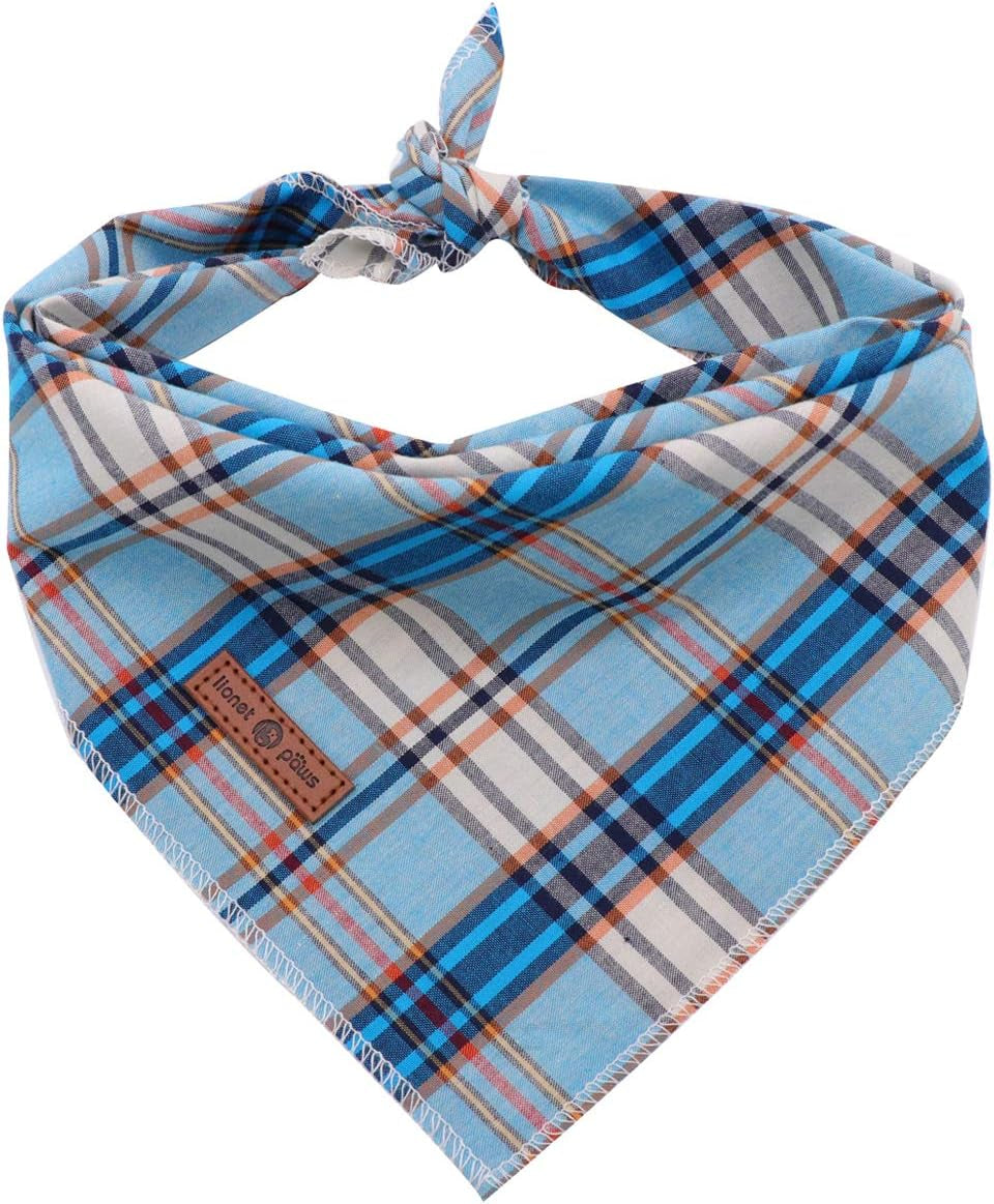 Dog Bandana for Small Medium Large Dogs, Cat Dog Kerchief Blue Plaid, Dog Triangle Bibs Scarf for Girl or Boy