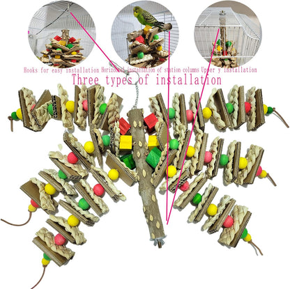 Bird Toys,Peppered Wood Parrot Toys,Corn Husk Paper Parrot Chew Toys for Small and Medium-Sized Pet Birds,Macaws,Australian Parrots,Budgies,Peacocks,Amazon Parrots,(Pepper Wood Pole Model)