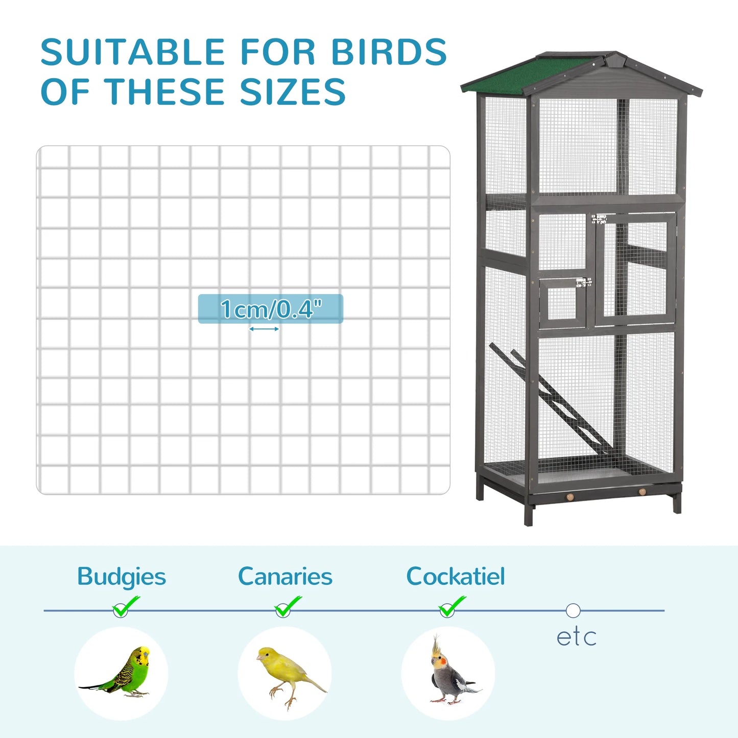65" Wooden Bird Cages Outdoor Finches Aviary Birdcage with Tray