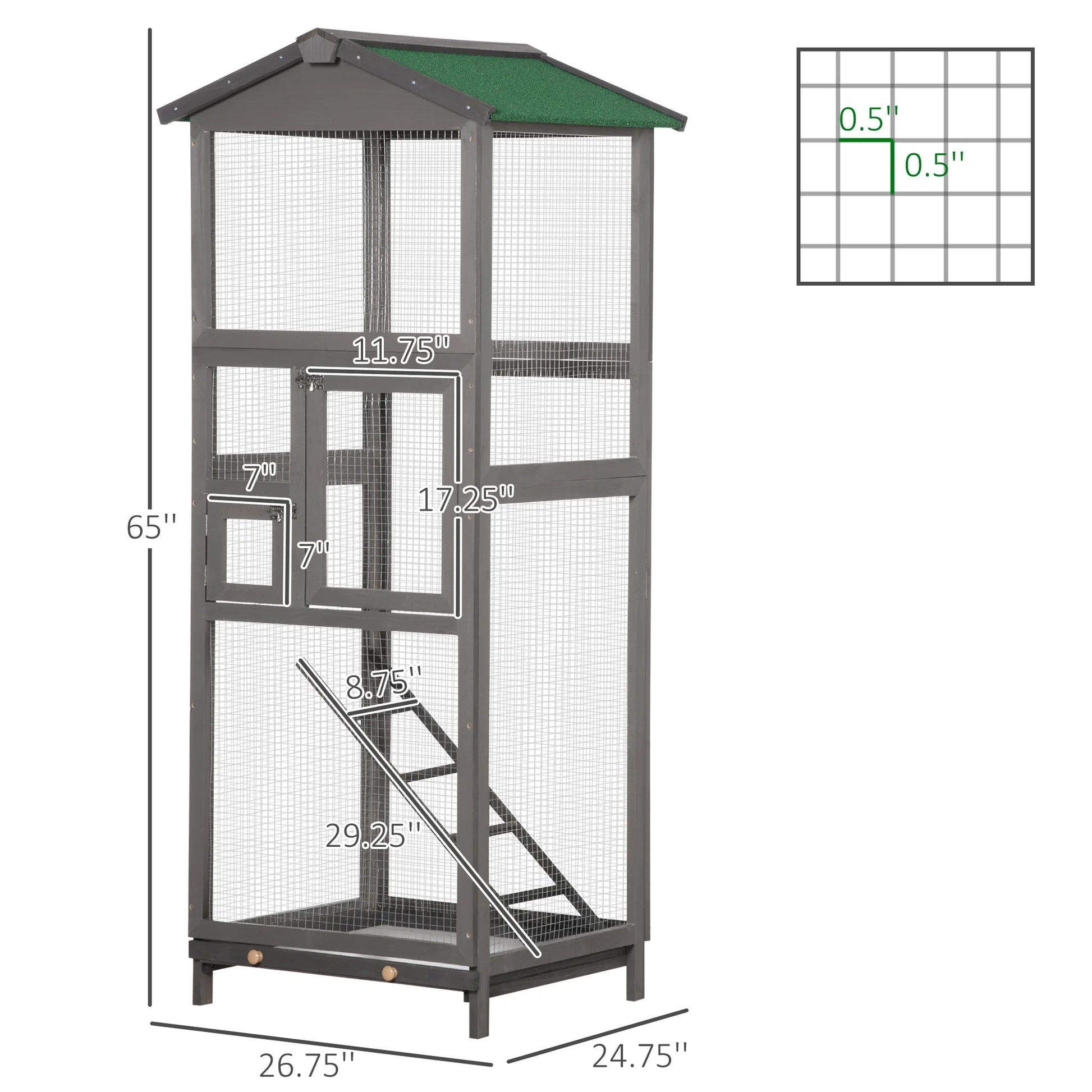 65" Wooden Bird Cages Outdoor Finches Aviary Birdcage with Tray