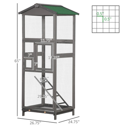 65" Wooden Bird Cages Outdoor Finches Aviary Birdcage with Tray