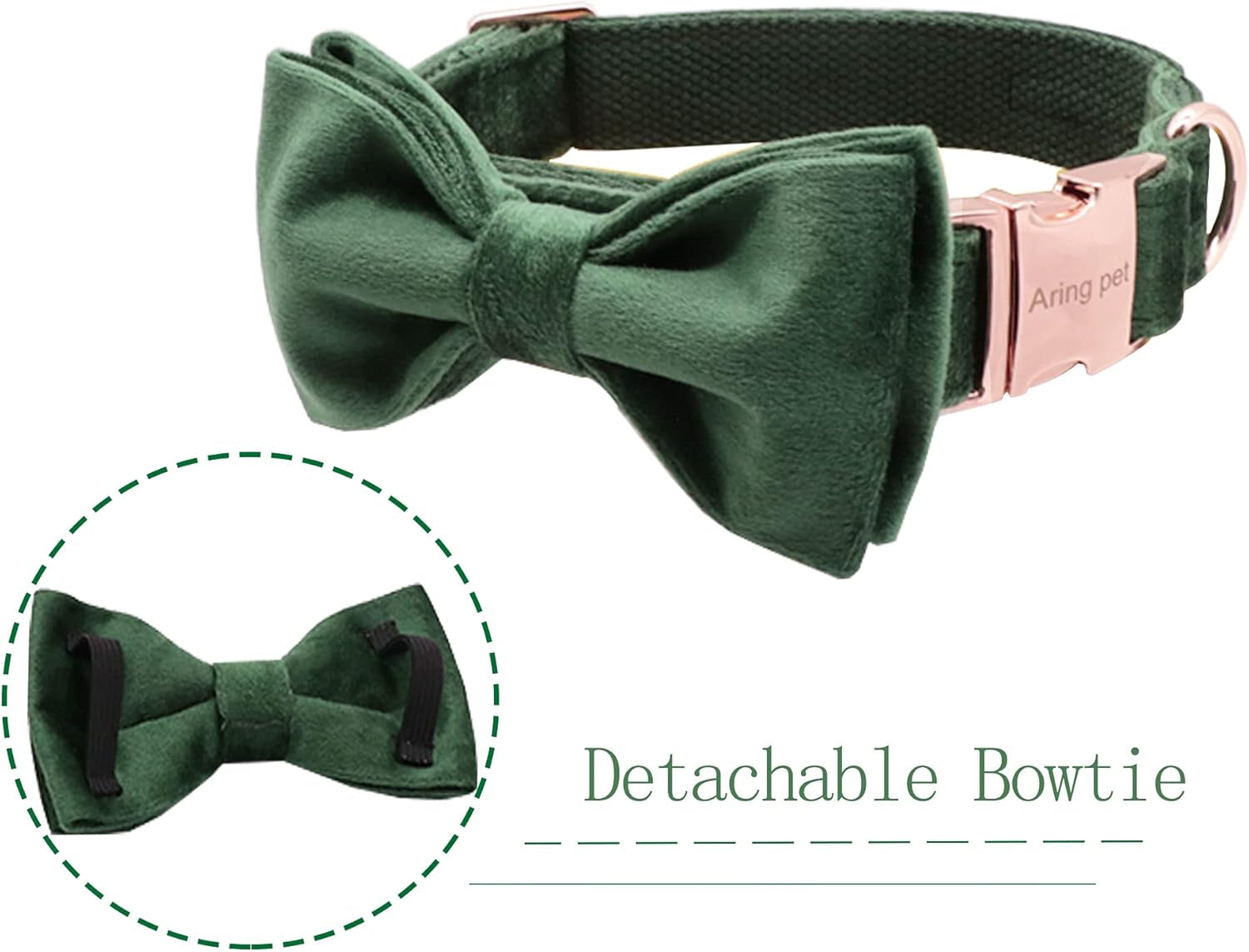 Dog Collars with Bowtie-Velvet Dog Bow Tie Collar, Adjustable Dark Green Dog Collar