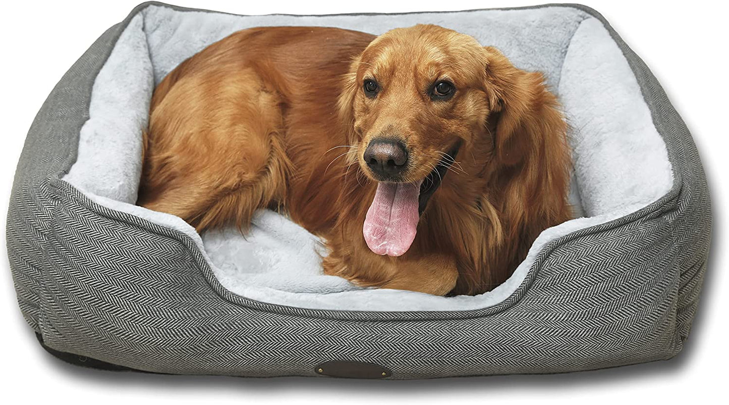 Dog Bed for Large Dogs,Medium Dog Bed for Medium Dogs,Calming Dog Beds,Anxiety Comfy Durable Pet Beds with Reversible&Washable Cushion,Square Dog Bed in Grey Color