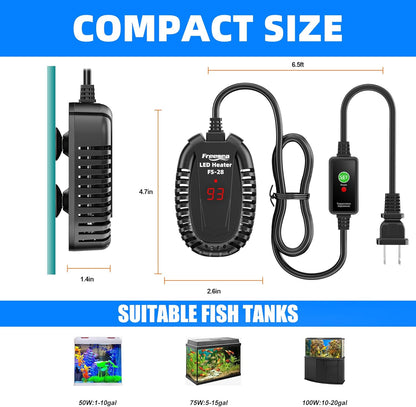 Aquarium Fish Tank Heater: 50W Small Submersible Turtle Heater with Adjustable Temperature External Controller for Betta | Saltwater | Freshwater | 1-10 Gallon