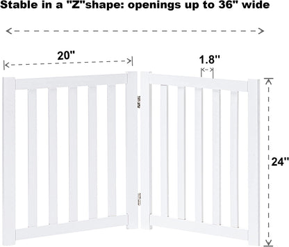 2-Panel Freestanding Adjustable Wooden Dog Gate – Sturdy, Foldable Natural Solid Hardwood Pet Barrier with Stylish Design for Small Dogs and Narrow Spaces, White