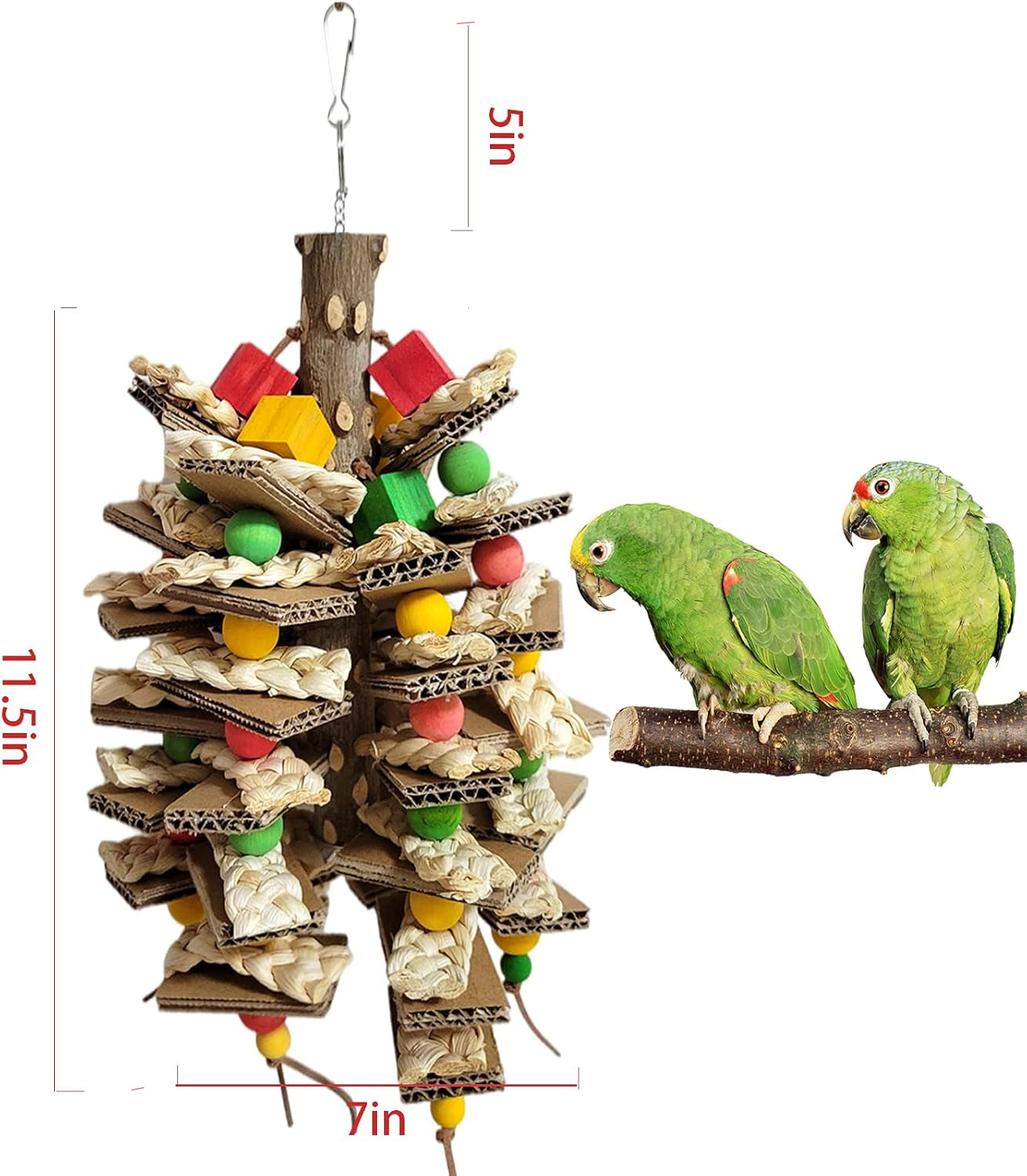 Bird Toys,Peppered Wood Parrot Toys,Corn Husk Paper Parrot Chew Toys for Small and Medium-Sized Pet Birds,Macaws,Australian Parrots,Budgies,Peacocks,Amazon Parrots,(Pepper Wood Pole Model)