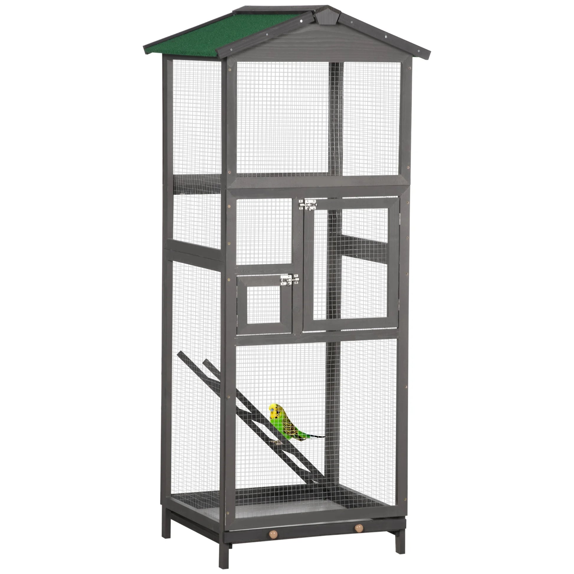 65" Wooden Bird Cages Outdoor Finches Aviary Birdcage with Tray