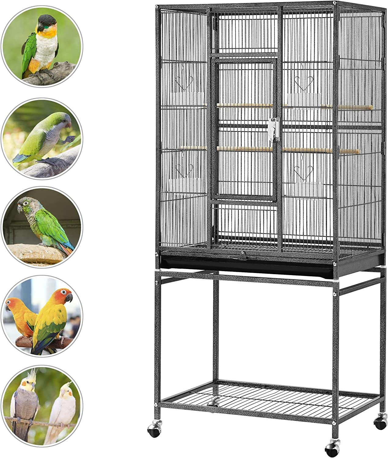 54-Inch Wrought Iron Standing Large Parrot Parakeet Flight Bird Cage for Small Parrot Sun Parakeet Green Cheek Conure Lovebird Budgie Finch Canary Bird Cage with Stand