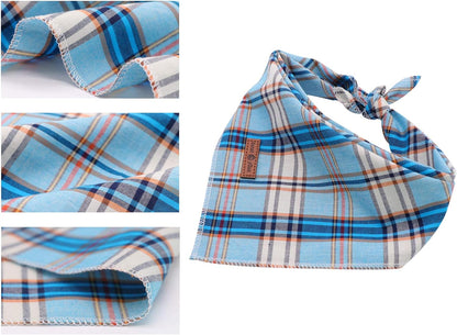 Dog Bandana for Small Medium Large Dogs, Cat Dog Kerchief Blue Plaid, Dog Triangle Bibs Scarf for Girl or Boy