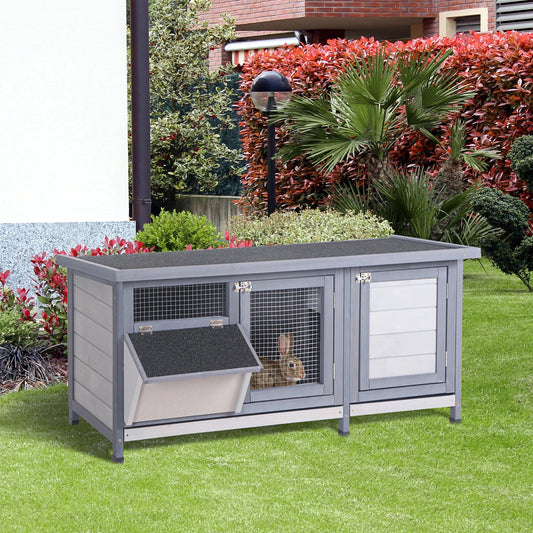 Wooden Rabbit Hutch Bunny Hutch Cage Guinea Pig with Waterproof Roof, No Leak Tray and Feeding Trough, Indoor/Outdoor, Gray