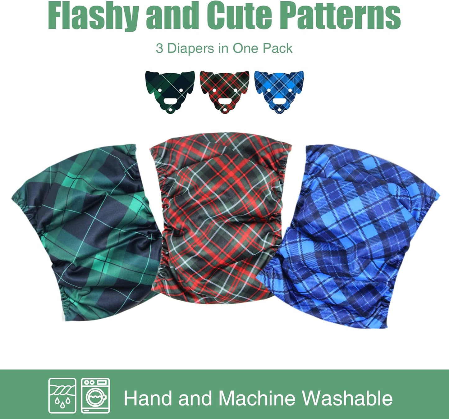 Washable Male Dog Belly Band (Stylish Pattern)- Dog Diapers Male - Washable Male Dog Belly Wrap, Dog Diapers Male (Blue, Green, Red Plaid, XS)