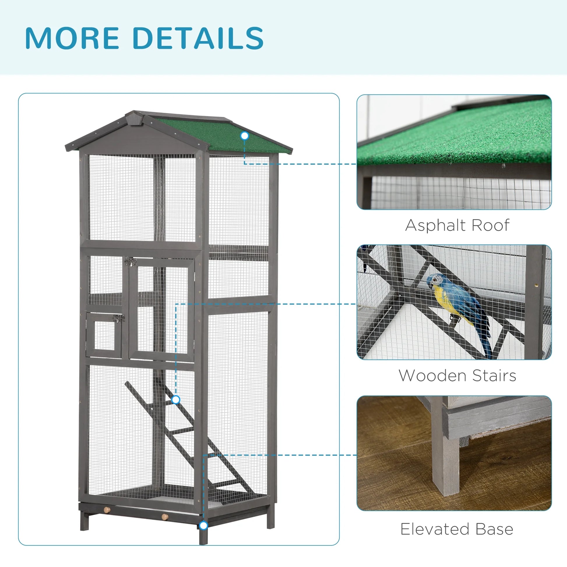65" Wooden Bird Cages Outdoor Finches Aviary Birdcage with Tray