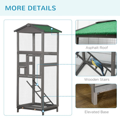 65" Wooden Bird Cages Outdoor Finches Aviary Birdcage with Tray