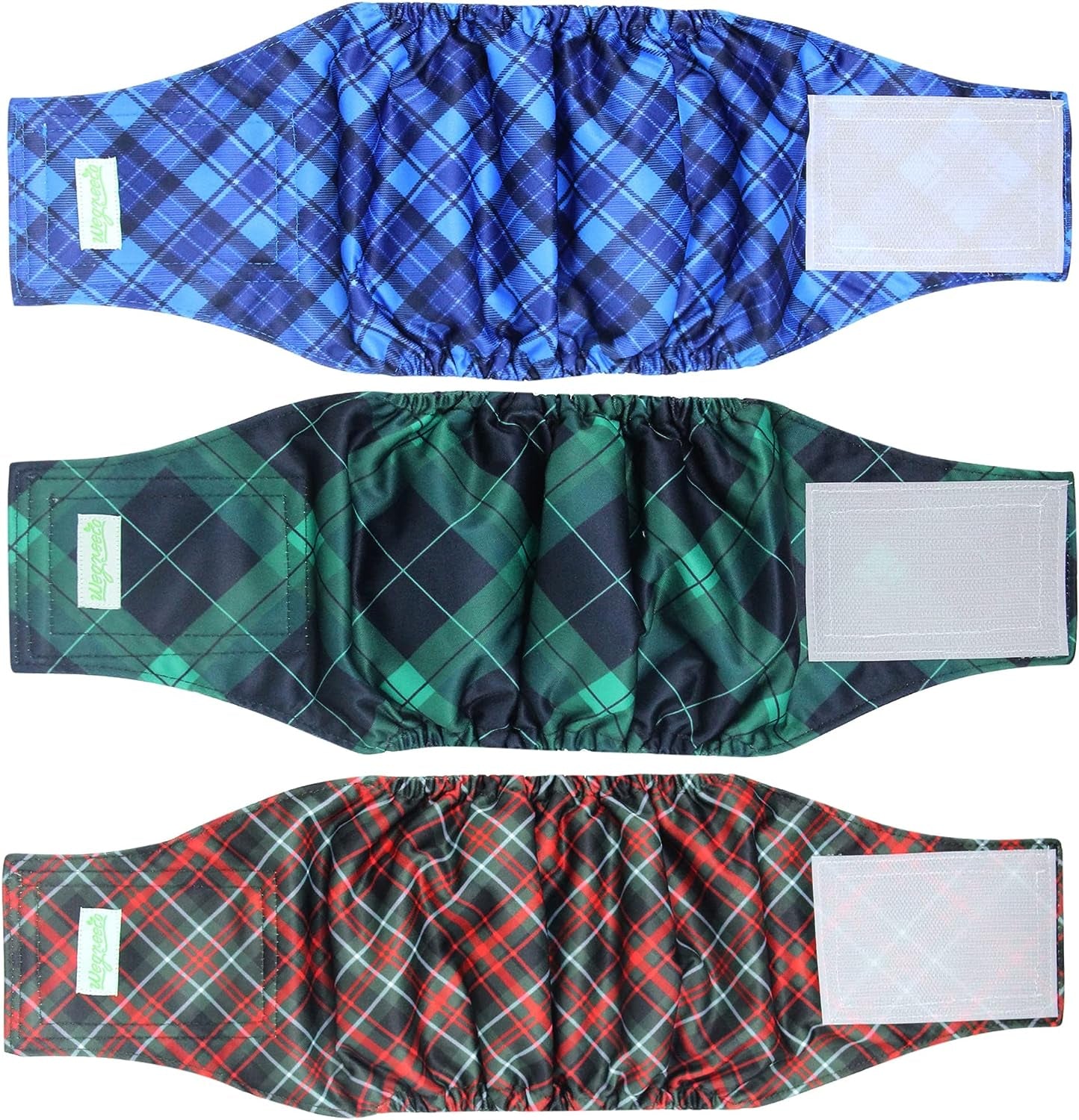 Washable Male Dog Belly Band (Stylish Pattern)- Dog Diapers Male - Washable Male Dog Belly Wrap, Dog Diapers Male (Blue, Green, Red Plaid, XS)