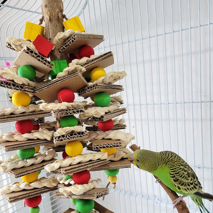 Bird Toys,Peppered Wood Parrot Toys,Corn Husk Paper Parrot Chew Toys for Small and Medium-Sized Pet Birds,Macaws,Australian Parrots,Budgies,Peacocks,Amazon Parrots,(Pepper Wood Pole Model)