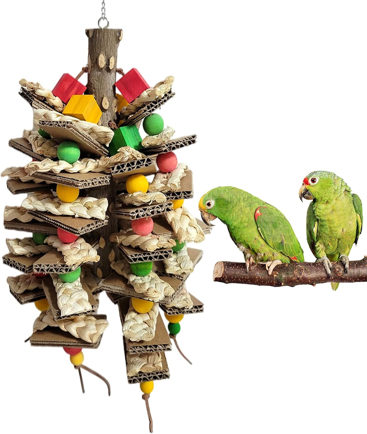 Bird Toys,Peppered Wood Parrot Toys,Corn Husk Paper Parrot Chew Toys for Small and Medium-Sized Pet Birds,Macaws,Australian Parrots,Budgies,Peacocks,Amazon Parrots,(Pepper Wood Pole Model)