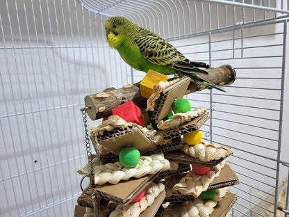 Bird Toys,Peppered Wood Parrot Toys,Corn Husk Paper Parrot Chew Toys for Small and Medium-Sized Pet Birds,Macaws,Australian Parrots,Budgies,Peacocks,Amazon Parrots,(Pepper Wood Pole Model)